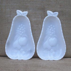 Vintage Hazel Atlas Milk Glass Pear Shaped Dish Set of 2